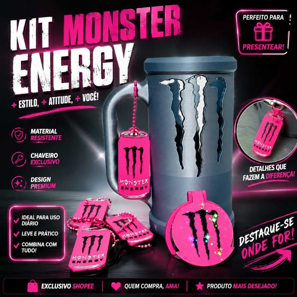 Porta Lata Monster 473ml Personalizado Completo Com Chaveiro