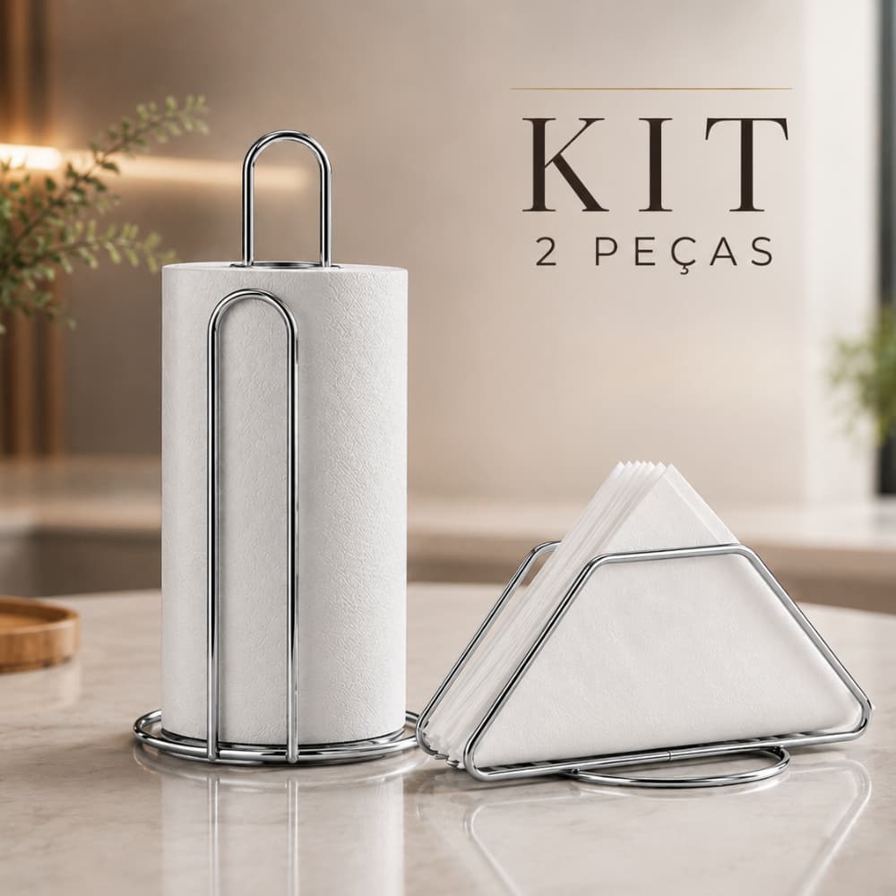 Kit de Porta Papel Toalha e Porta Guardanapo Cromado