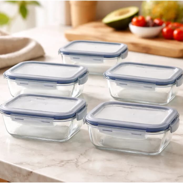 Kit 5 Potes Vidro Tampa Hermética 350ml Marmitinha Fitness