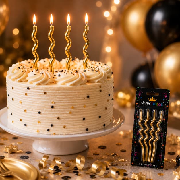 Velas Festa Aniversário Espiral Palito Coloridas Prata Dourada Neon Parabens SilverFestas