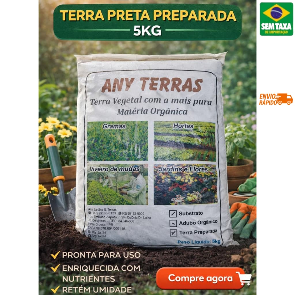 Terra Preta Preparada 5Kg - Pronta para uso Ideal para Plantas Hortas e Jardins