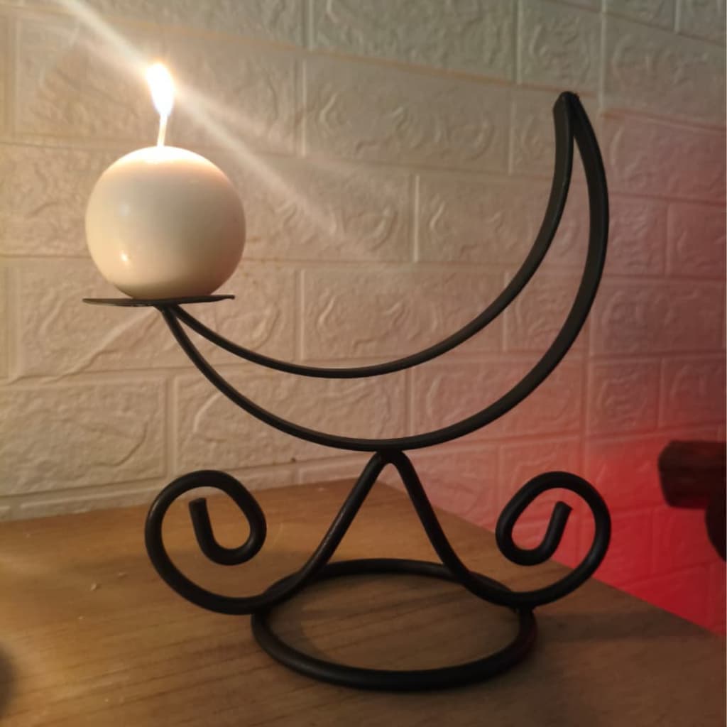 Candelabro Lua Vintage Ferro Maciço Castiçal Decorativo Medieval Preto