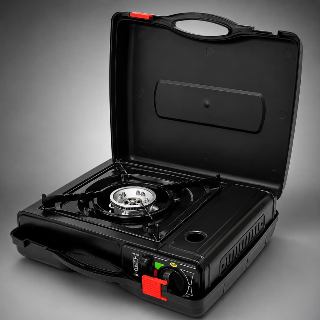 Fogareiro Portátil Camping a Gás Butano com Maleta Acendimento Automático