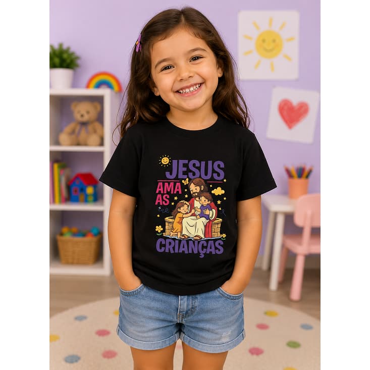 T-shirt Infantil Jesus Ama As Crianças Preto
