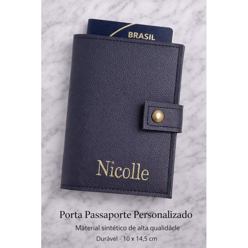 porta passaporte personalizado na cor preto com nome bordado