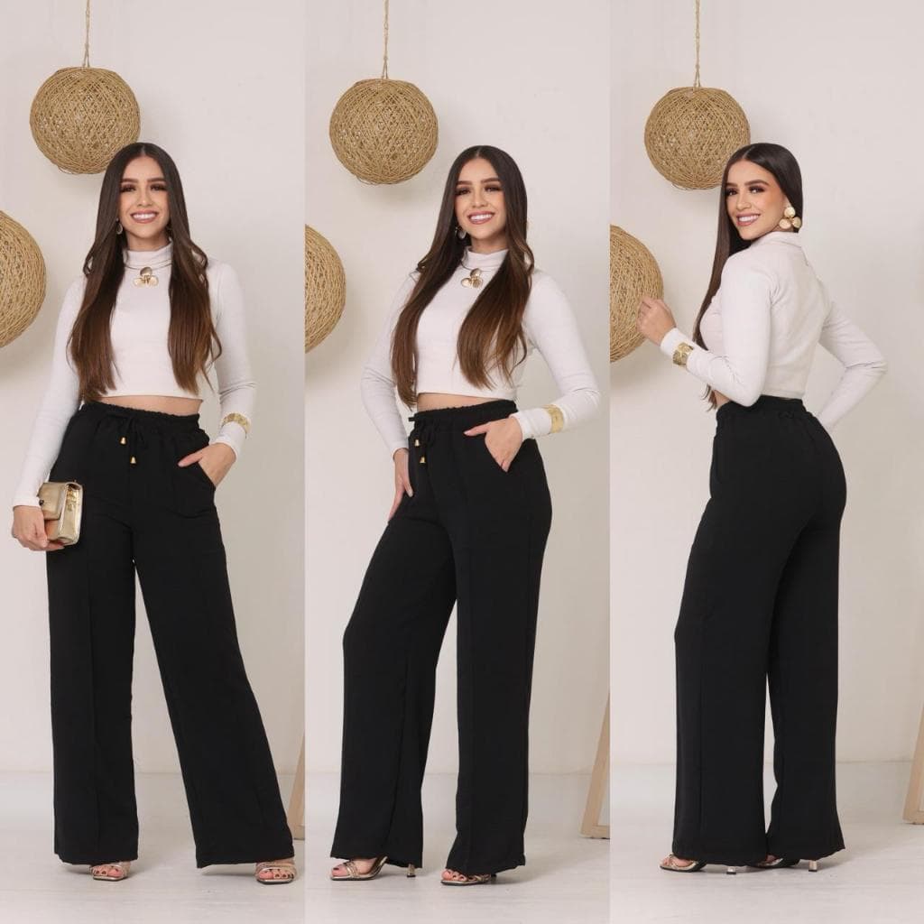 Calça Pantalona Femenina Cintura Alta, Tendencia, Forro Interno, Bolso Funcionias,