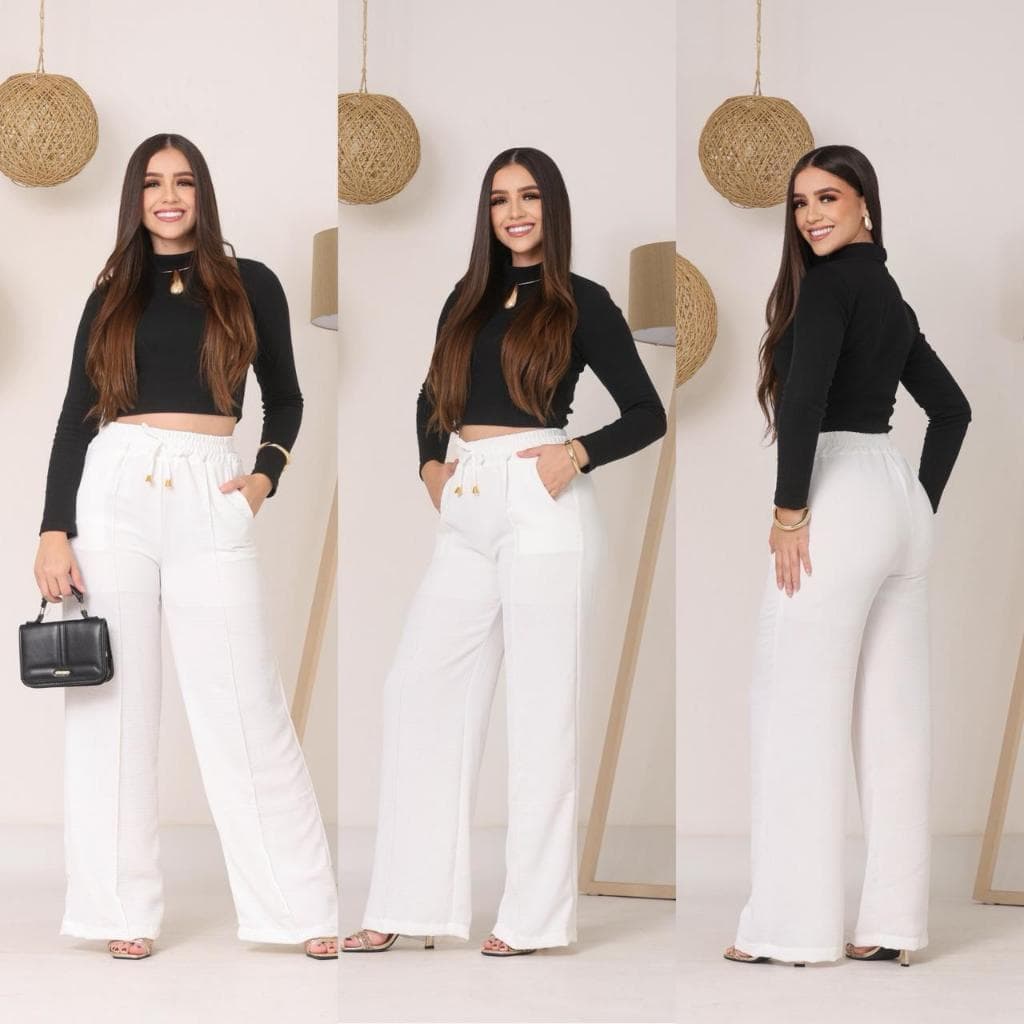 CALÇA FEMENINA PANTALONA LONGA CON FORRO INTERNO CINTURA ALTA ELASTEX E BOLSO FUNCIONAL CON DETALLES NA FRENTE