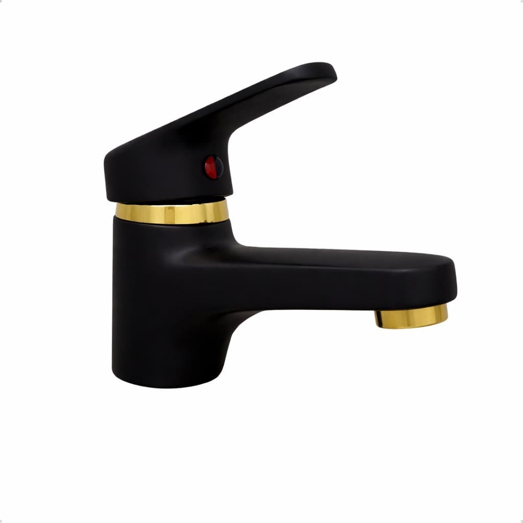 Torneira Monocomando de Bancada Quente e Frio Para Lavatório/Lavabo/Banheiro Preto Fosco e Dourado Premium