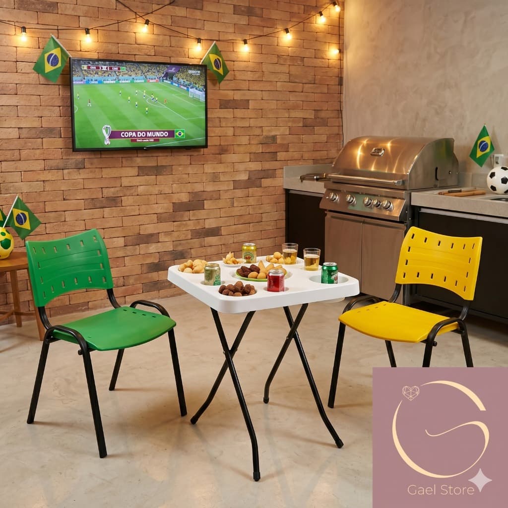 Kit Festa Copa Mesa Petisco + Cadeiras Verde e Amarela Brasil
