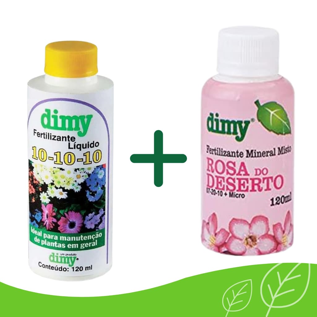 Kit Dimy Fertilizante Líquido 10-10-10 120ml + Rosa do Deserto 120ml
