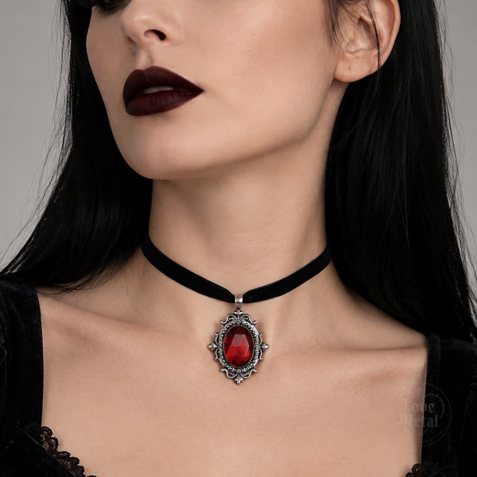 Choker gargantilha veludo preto pingente camafeu vintage vitoriano gótico