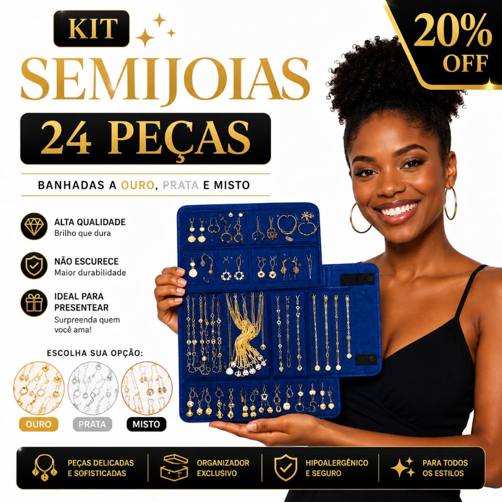 Semi Joias Kit 24 peças Folheadas + frete grátis P/ Revender Com Lucro de 300%