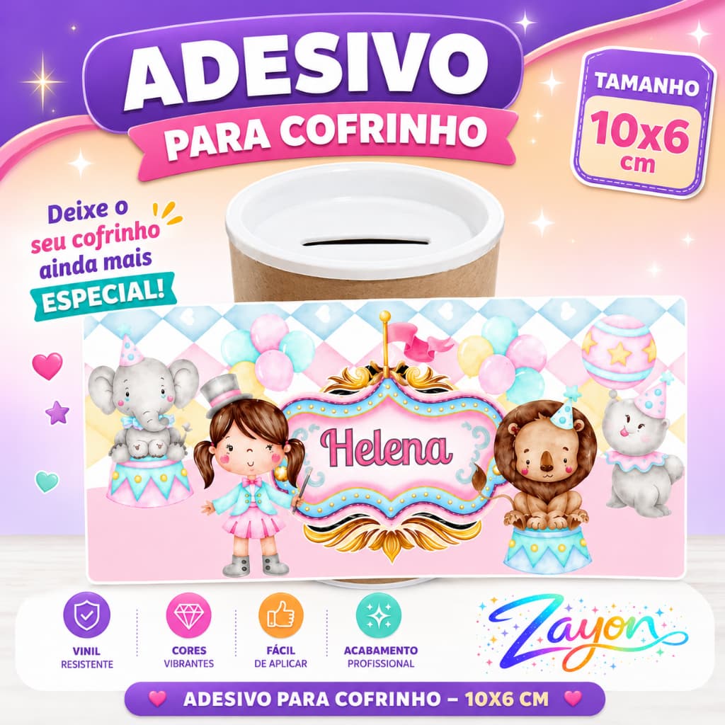 Adesivo Personalizado para Cofrinho 10x6 | Temas Variados | Ideal para Lembrancinhas