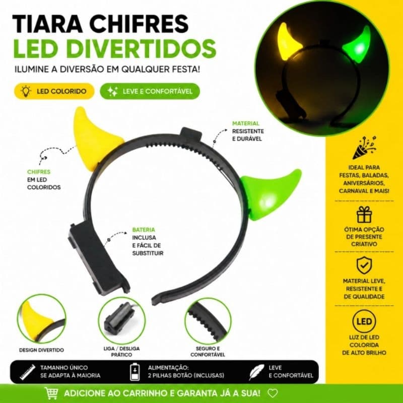 Tiara Led Chifre Brasil Piscante Copa do Mundo Festa Torcida