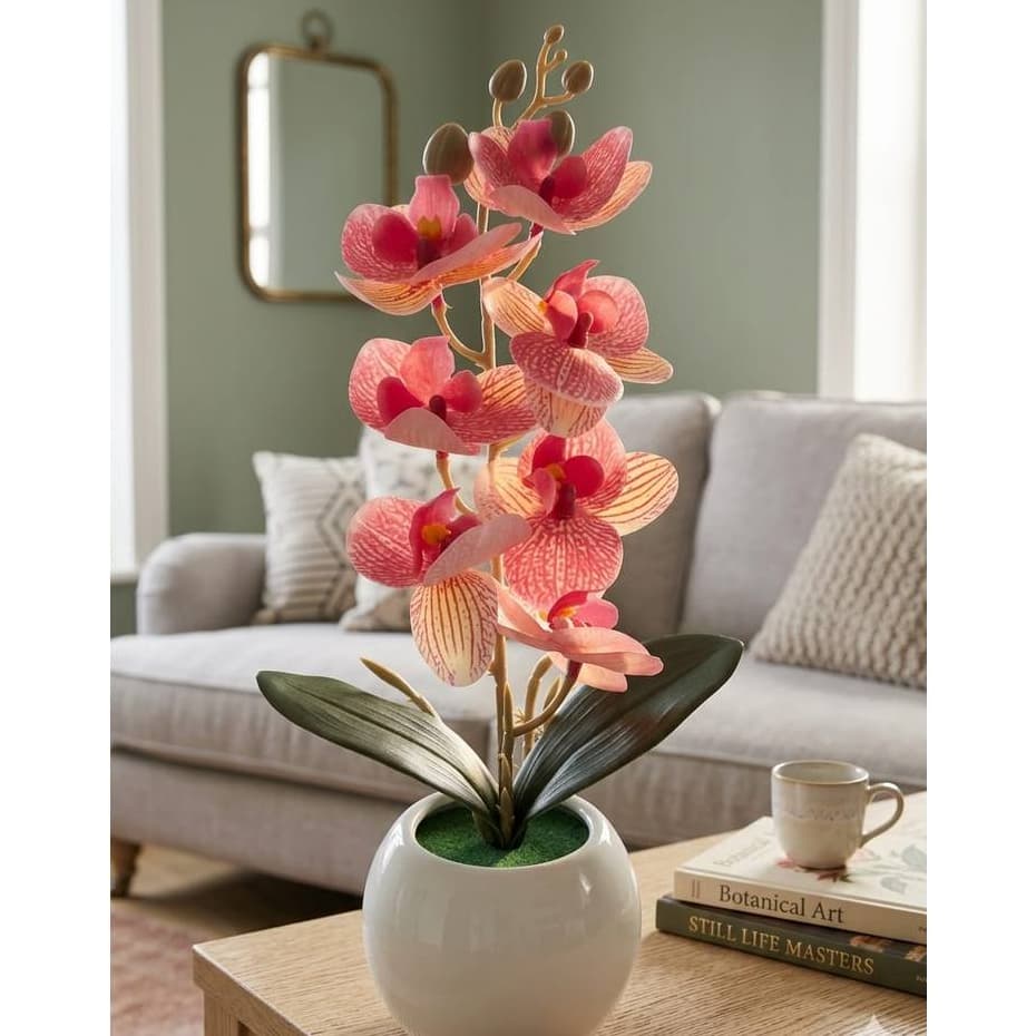 Orquídea Artificial 30cm com Vaso de Cerâmica