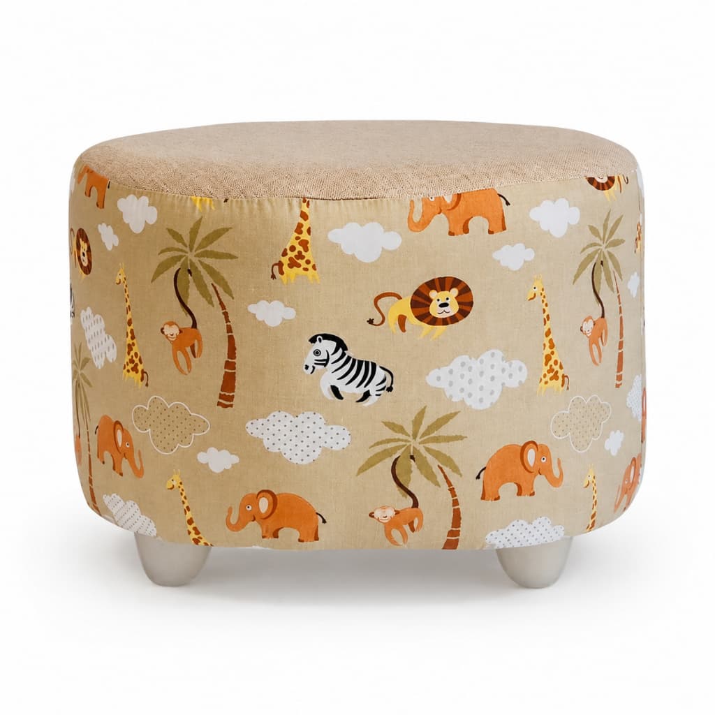 Puff Infantil Redondo Safari Banquinho Decorativo Para Quarto de Bebê