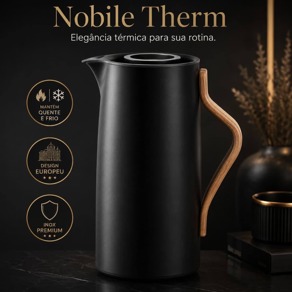 Garrafa Térmica Nobile Therm 1L Inox Premium Mantém Quente e Frio Design Moderno Portátil Luxo