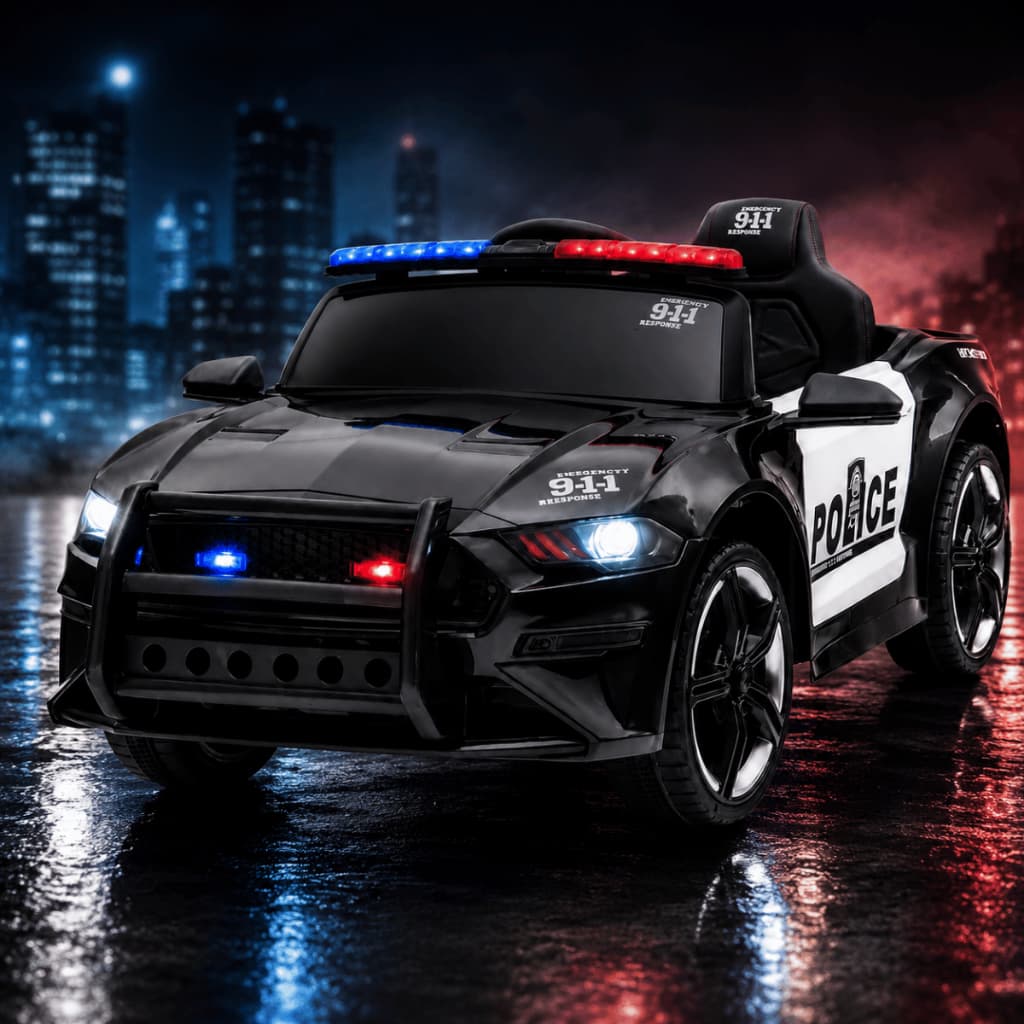 Carrinho Elétrico Infantil Policia Carro 12V Motorizado Luzes Som Passeio Controle Remoto Bivolt