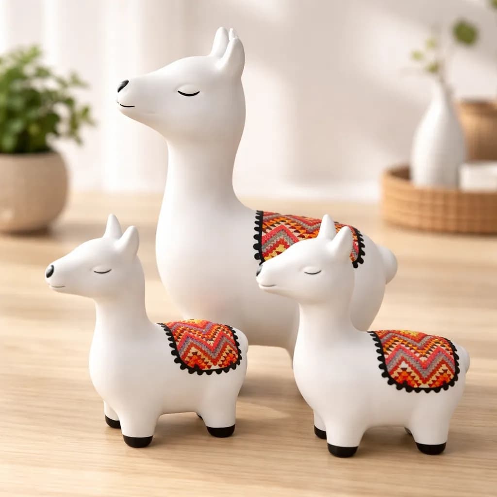 Miniatura Enfeite Decorativo Trio Lhama Mini 3 Peças Ceramica