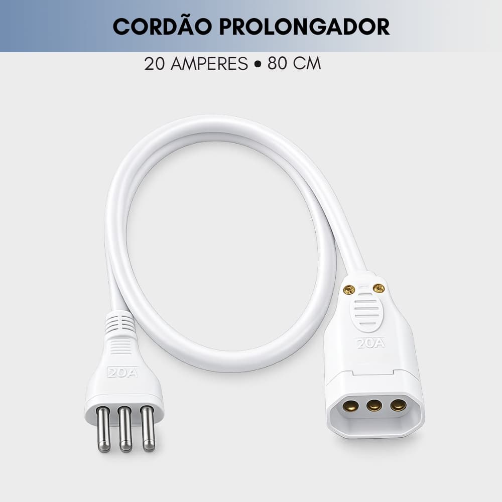Cordão Prolongador para Air Fryer forno 20 amperes reforçada branco 80 cm