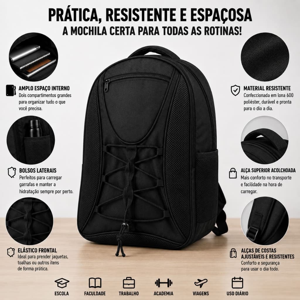 Mochila Juvenil Masculina Faculdade Trabalho Academia Viagem