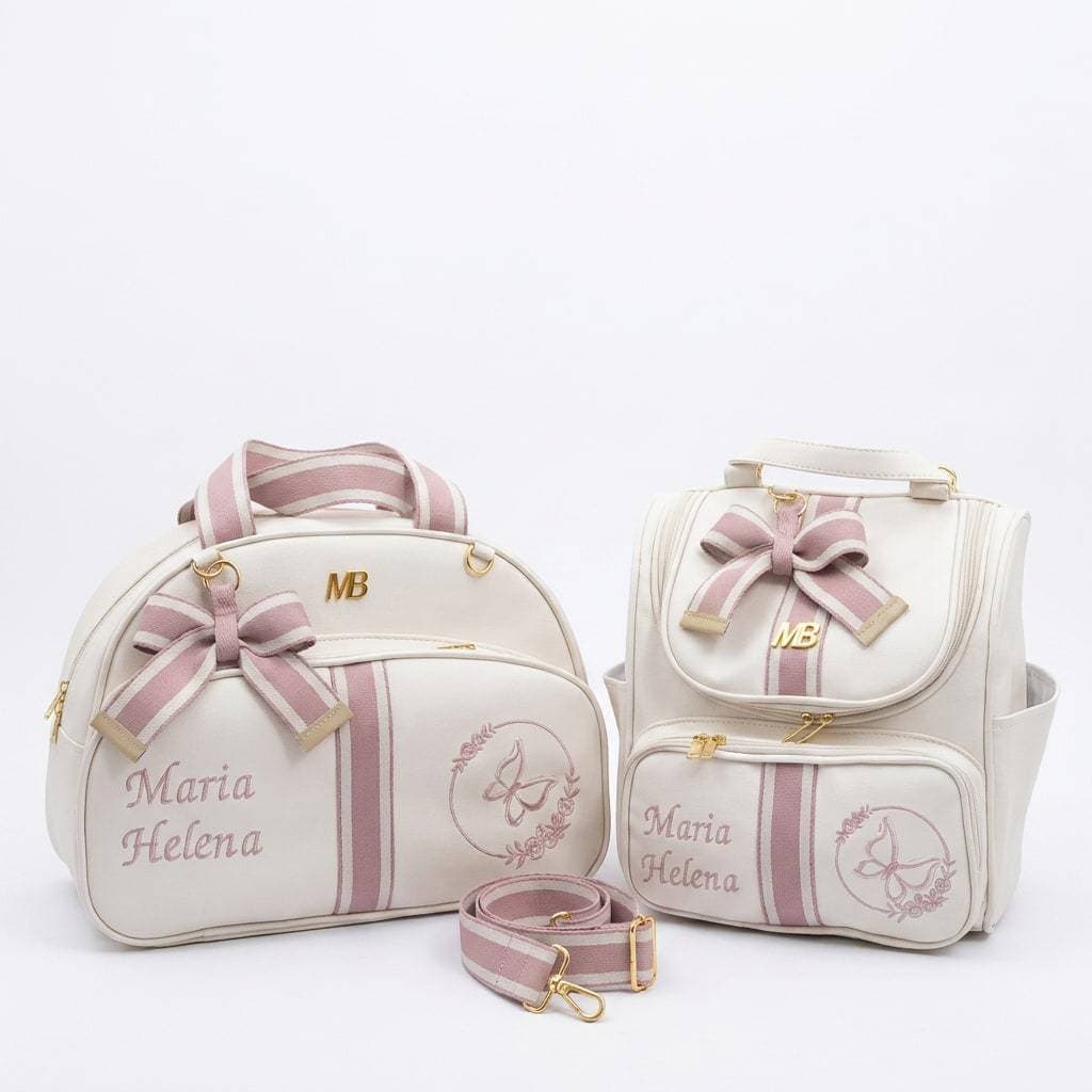 Bolsa Maternidade Bordada Personalizada Impermeável Mochila 2 Em 1 Premium