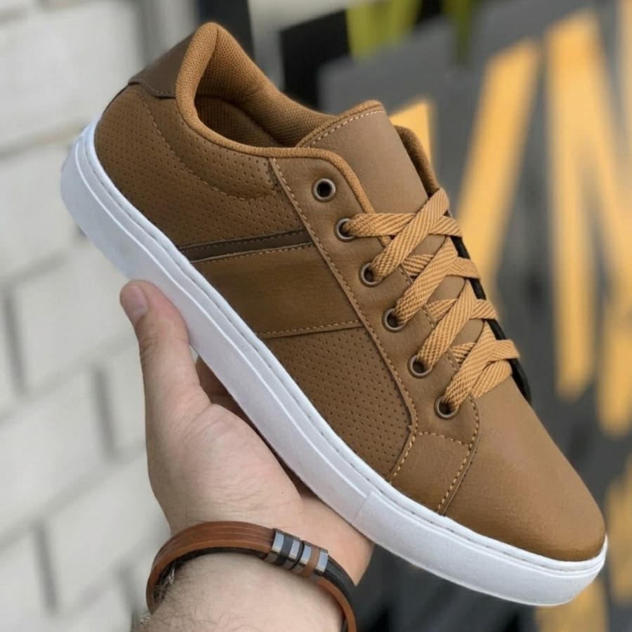Tenis Masculino Adulto Social Basico Confortavel Leve Couro Sintetico Moda Homem Elegante