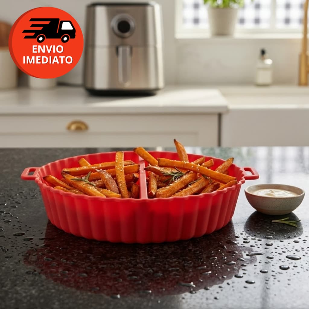 Kit Forma Redonda Silicone Com Divisoria Air Fryer Microondas Fritadeira Assadeira Antiaderente