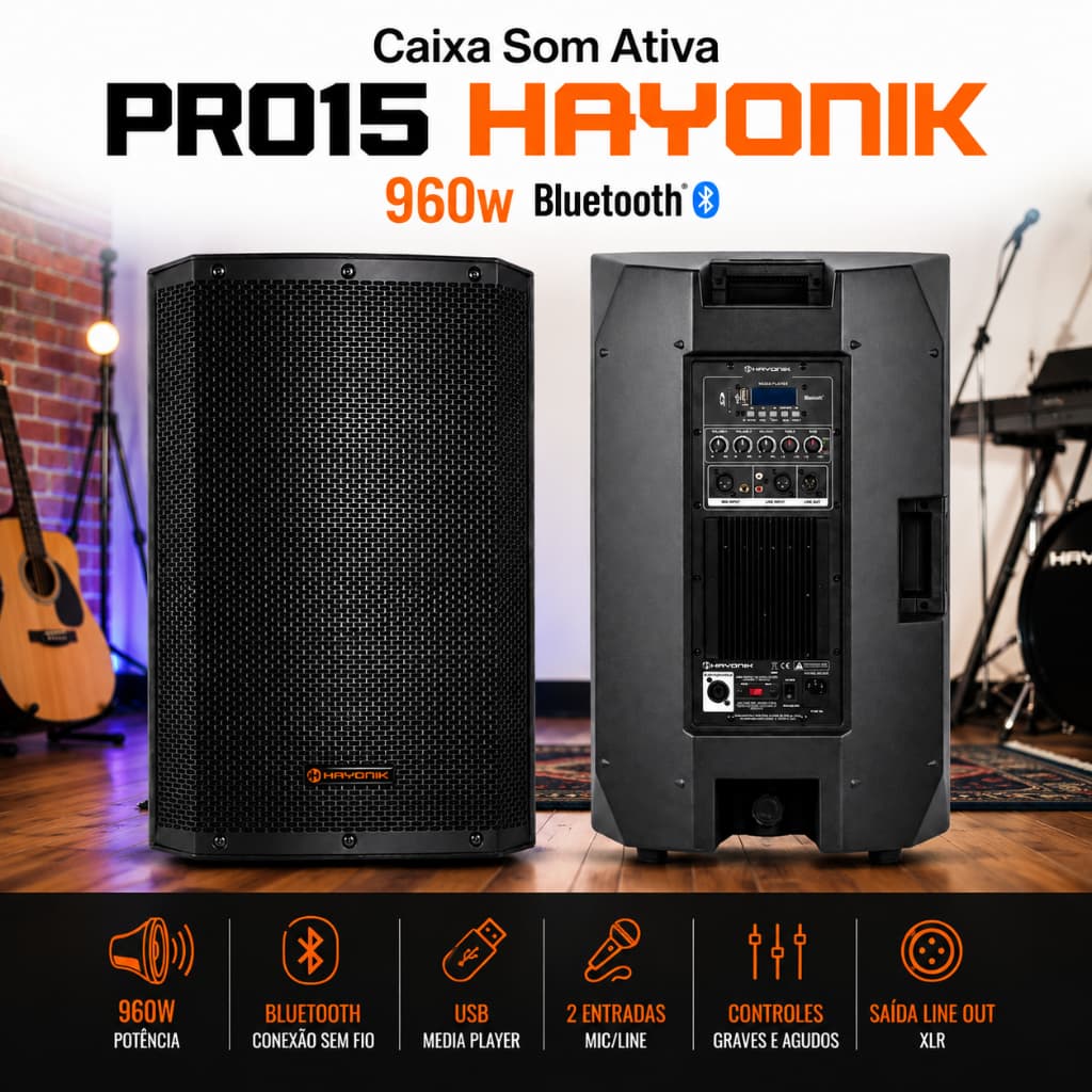 Caixa de Som Bluetooth Ativa PRO15 Hayonik 960w