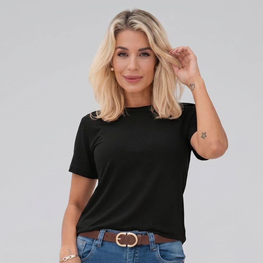 T-Shirt Feminina Gola Canoa em Moletinho Vicenzo Elegante - Envio Imediato