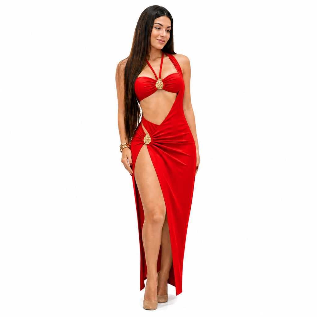 Saída de Praia Luxo 3 Peças Feminina Cropped + Biquíni + Saia Fenda Premium