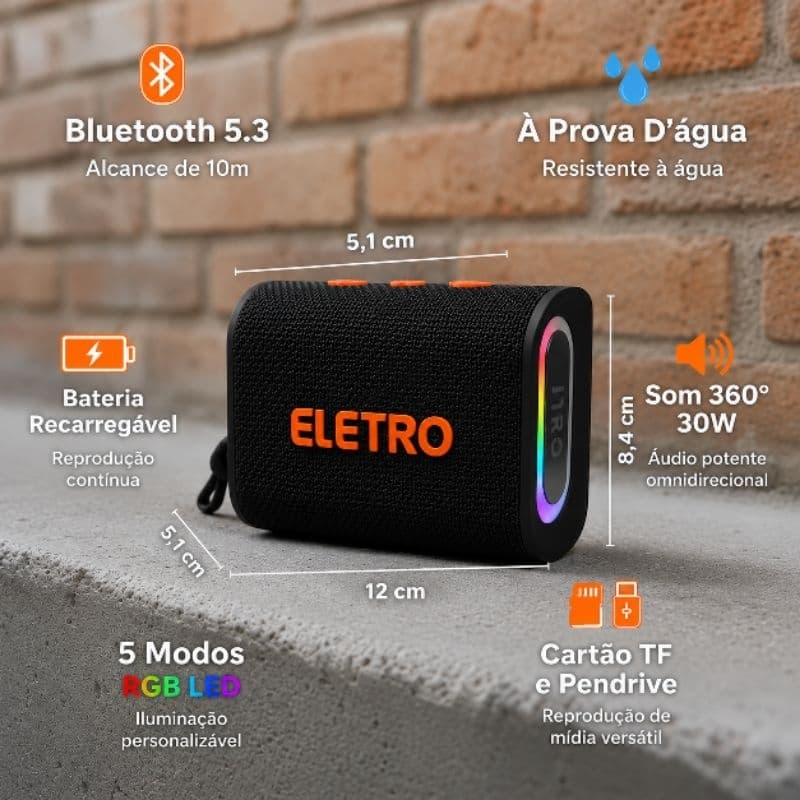 CAIXA  SOM BLUETOOTH ELETROMEX POTENTE