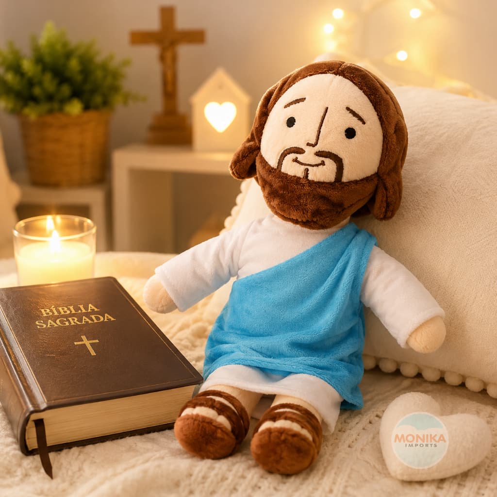 Boneco Pelúcia Jesus Cristo 32cm Super Macio Infantil Religioso Presente Decoração