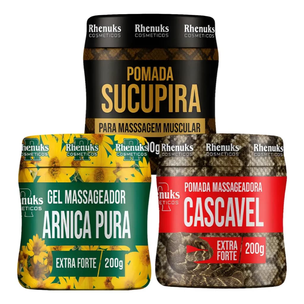 Kit 3 Pomadas Rhenuks 200g Sucupira, Arnica E Cascavel!