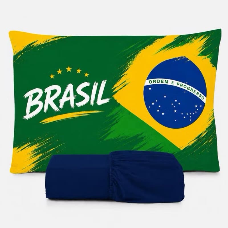JOGO DE LENÇOL SOLTEIRO BRASIL,COPA , FUTEBOL, BOLA ,FRONHA TRAVESSEIRO, LENÇOL DE ELASTICO