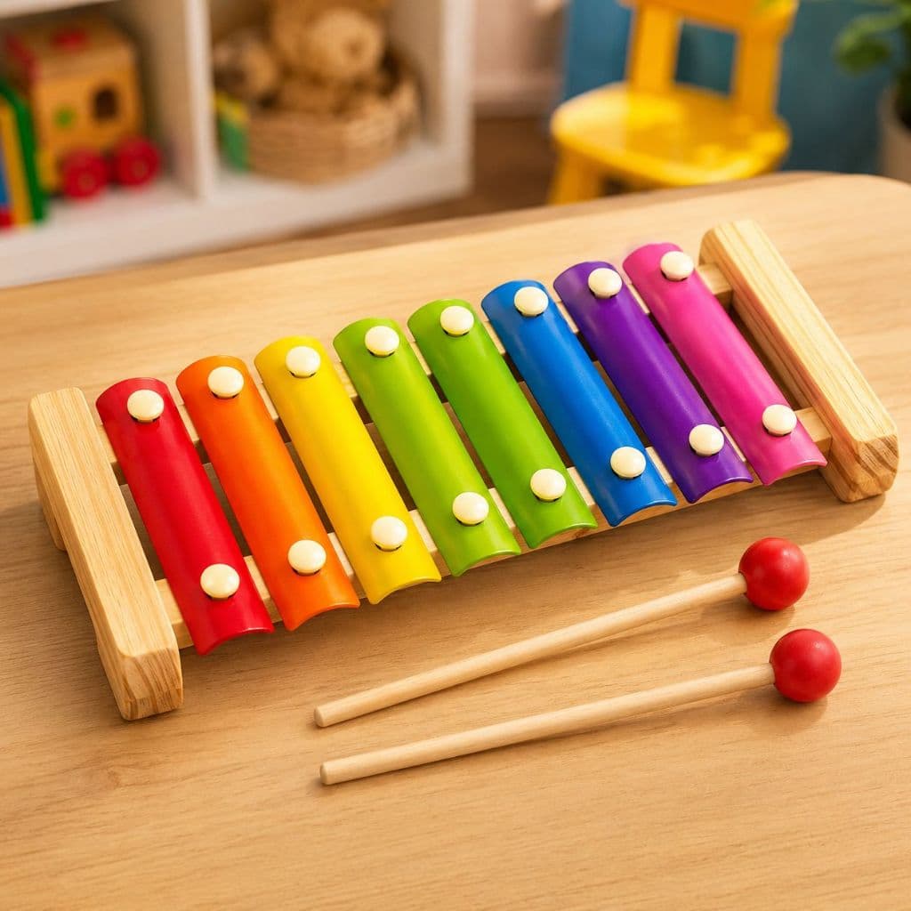 Xilofone Infantil Brinquedo Musical MDF Com Baquetas Didático