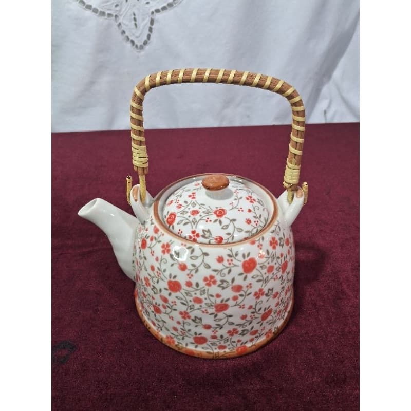 antigo bule de chá com estampa floral/antiguidade/vintage