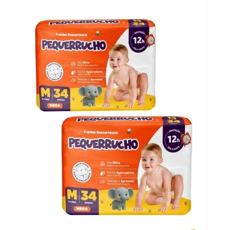 2 pacotes de fralda Pequerrucho M 34 unidades