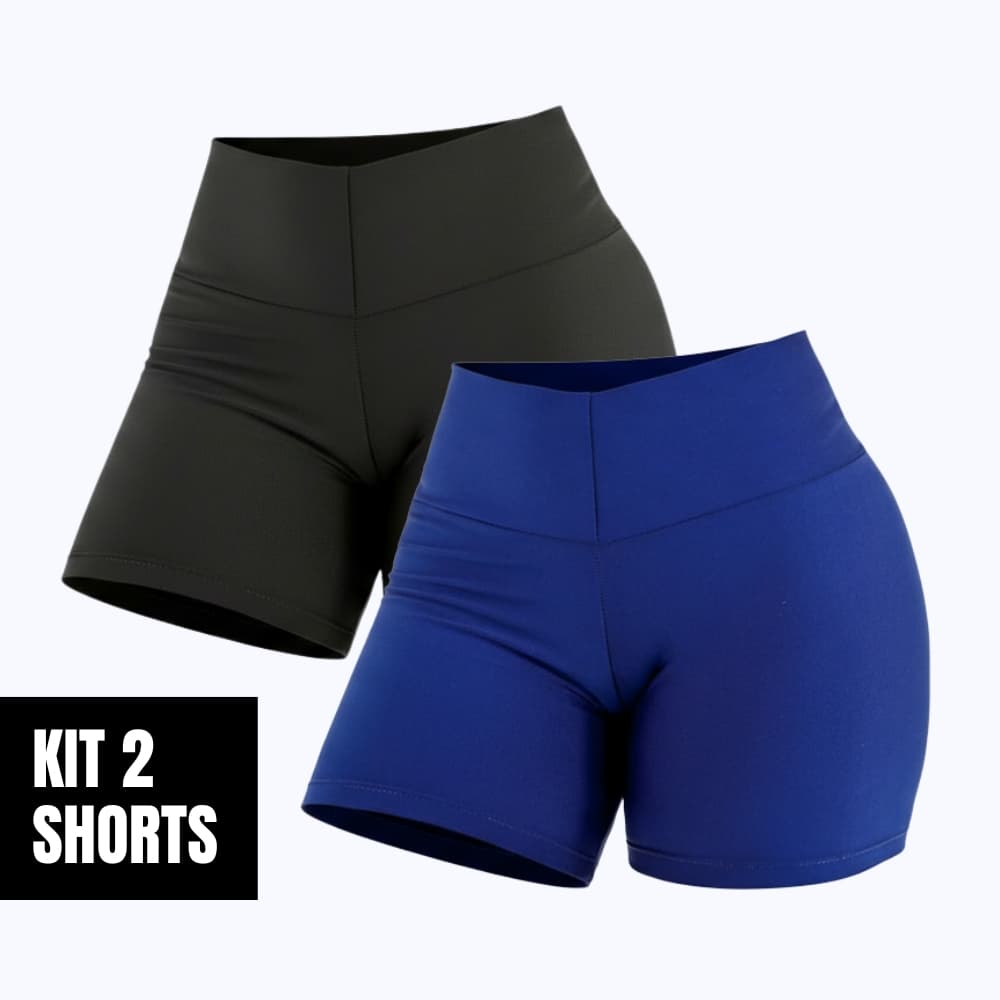 Kit 2 Shorts Fitness Feminino Cintura Alta Zero Transparência Cós Largo Treino Casual Minay