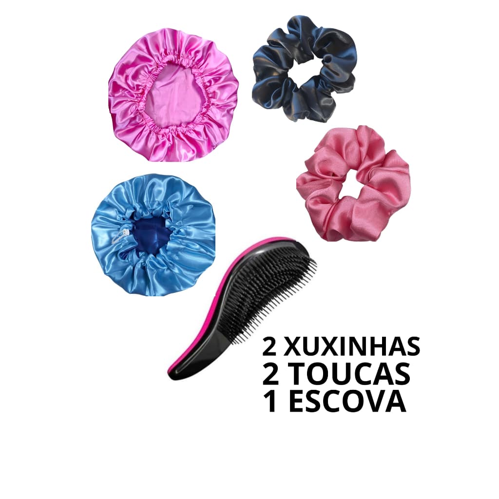 KIT HÊLLO BOA NOITE  2 XUXINHAS + 2 TOUCAS (CETIN) + 1 ESCOVA MÁGICA