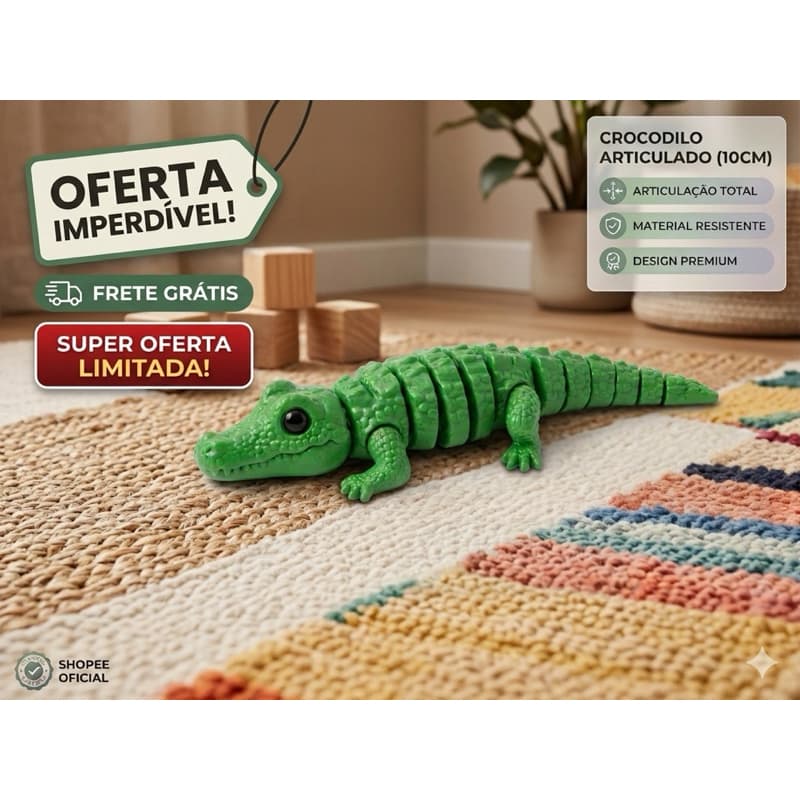 Crocodilo Jacaré 3D Articulado Brinquedo Flexível Miniatura Bichinho De Plástico Decoração Quarto Lembrancinha Infantil