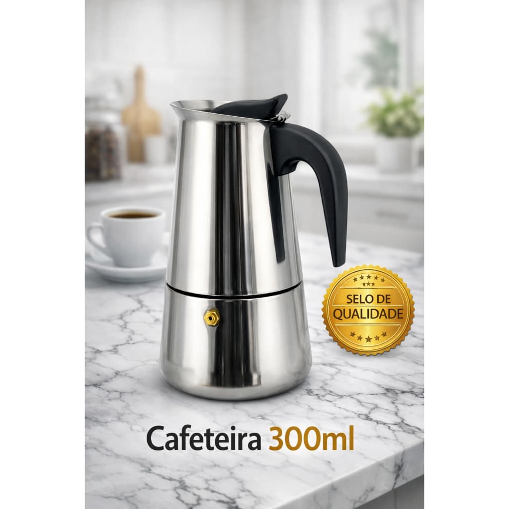 Cafeteira Italiana Aco Inox Premium Italiana 6 Xicaras Cafe Espresso Moido