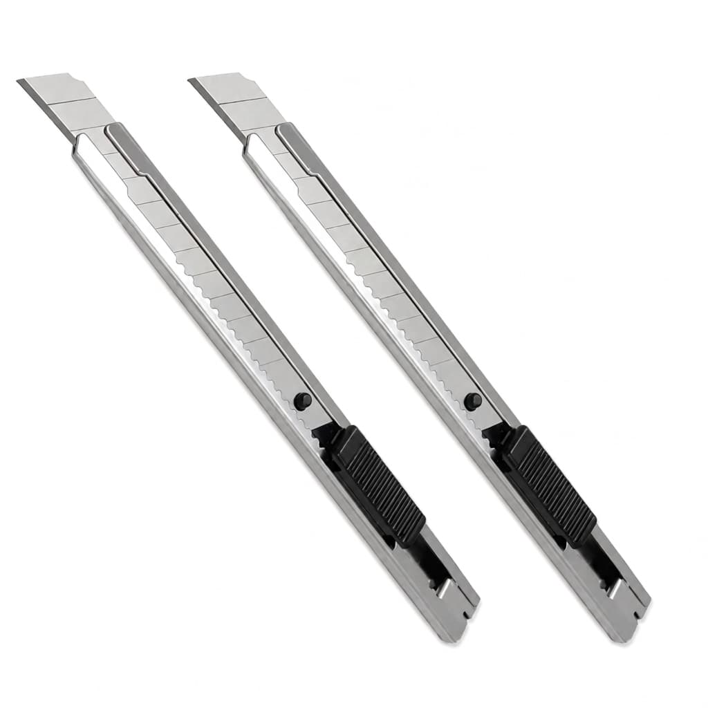 Kit 2 Estilete Profissional 9mm Aço Inox Reforçado Cortador Caixa Papelão Precisão Segurança