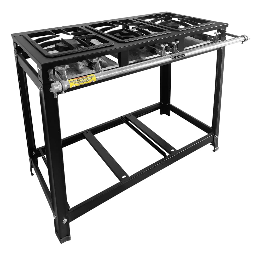 Fogão Industrial 3 Bocas 30x30 1 Qm Duplo/ 2 Qm Simples Baixa Pressão Ludinox