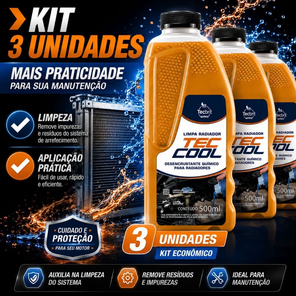 Limpa Radiador Tec Cool 500ml Desincrustante para Radiadores Arrefecimento Elimina Borras E Ferrugem