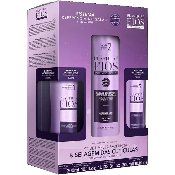 Kit Cadiveu Plástica dos Fios Shampoo 300ml + Ativo 1L + Máscara 300ml  -  3 Produtos