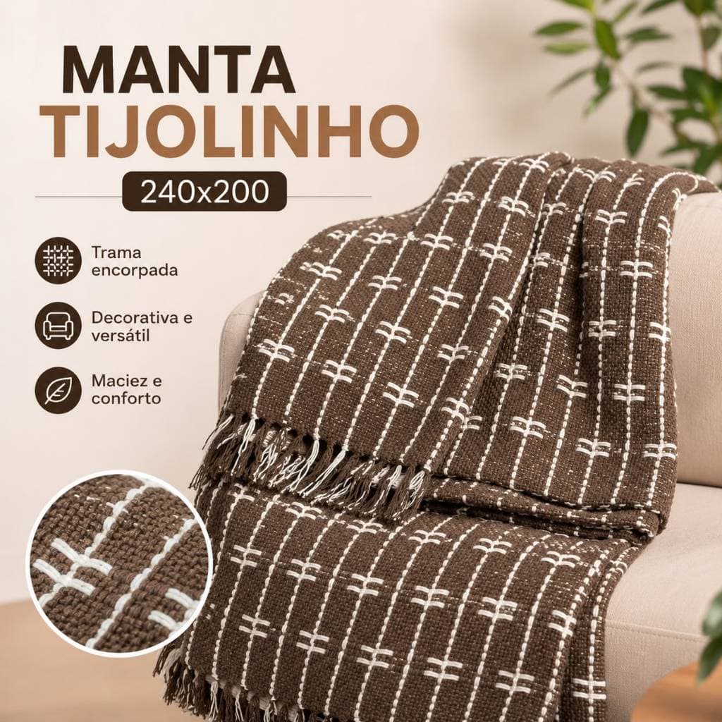Manta Pra Sofá Tijolinho 2,40 x 1,80 Gigantes Tipo Capa Sofá 100% Algodão