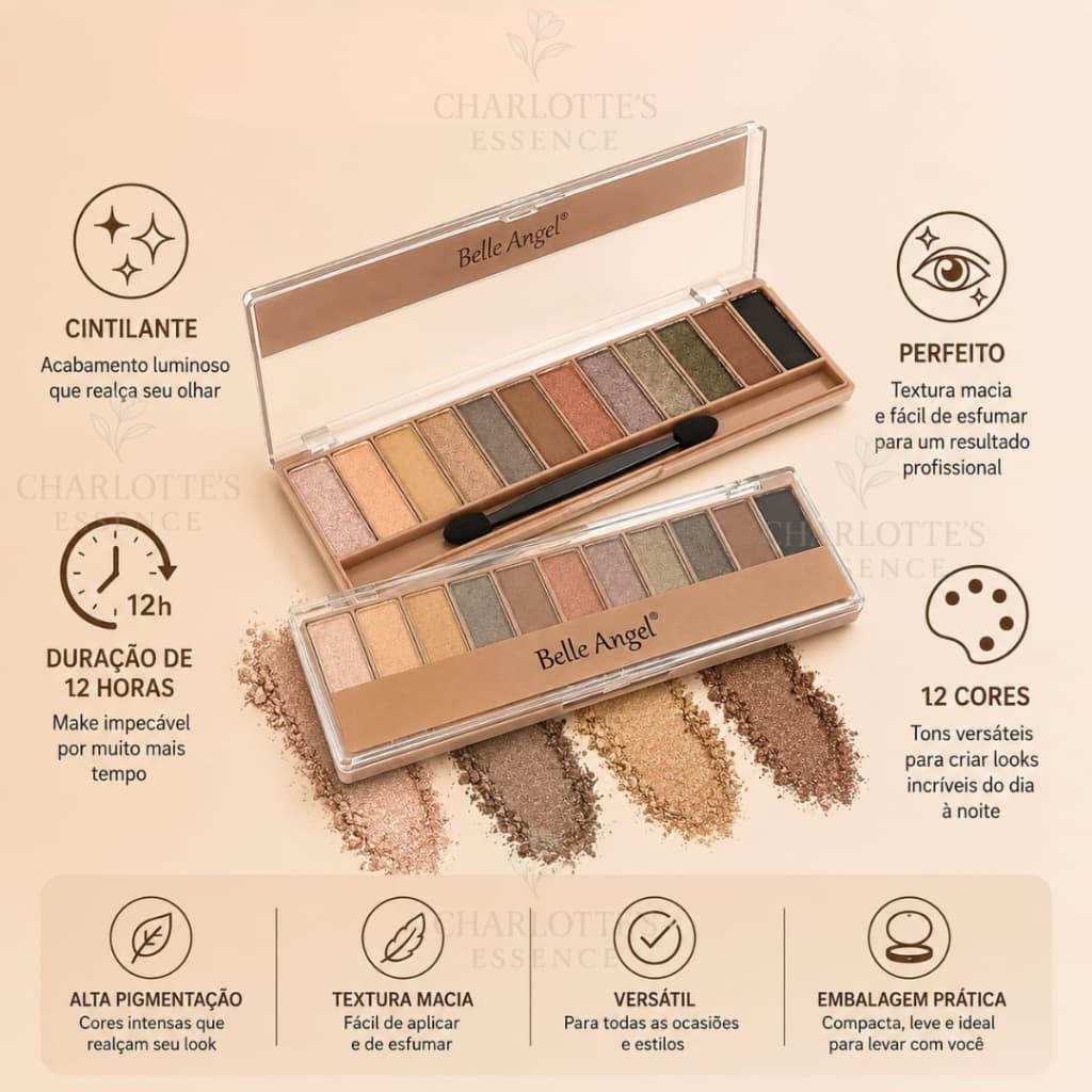 Paleta de Sombras 12 Cores Belle Angel Máxima Duração