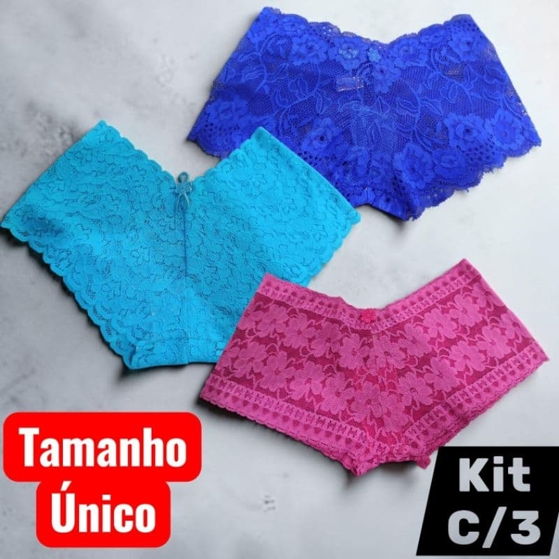 kit C/3 calcinhas tamanho único de renda