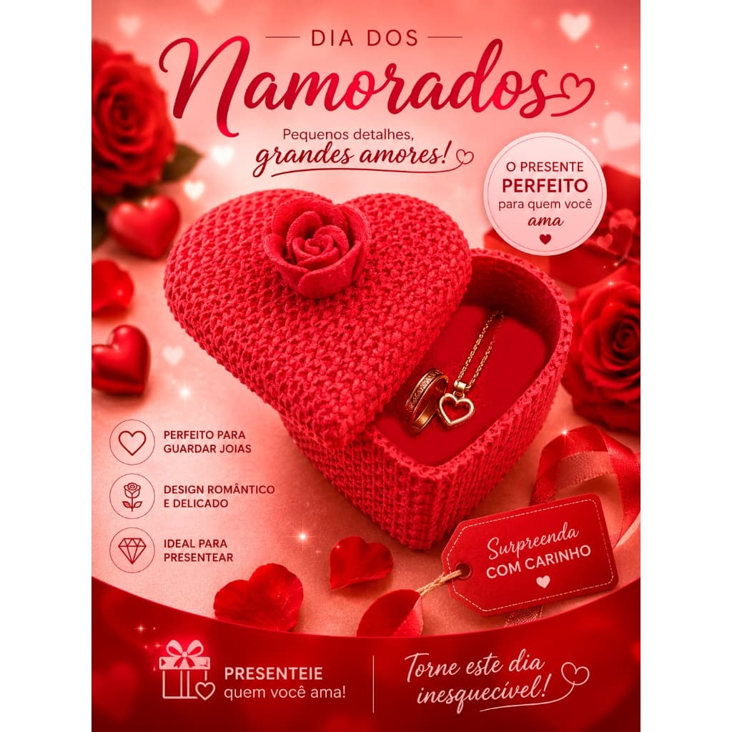 🌹 Mini porta Joias Coração Romântico cores Rosa\Vermelho – Presente Dia dos Namorados 🌹( Envio em 24H)!